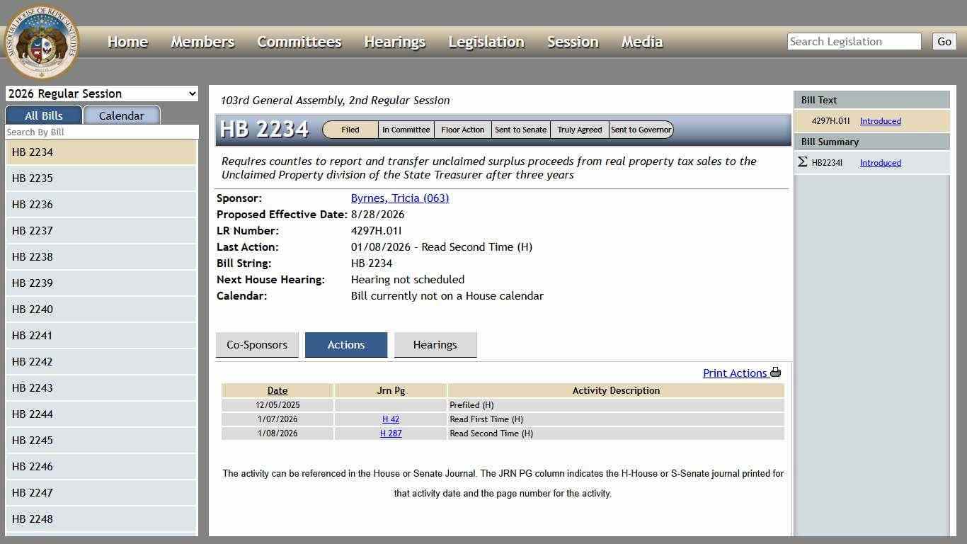 Missouri House of Representatives - Bill Information for HB2234